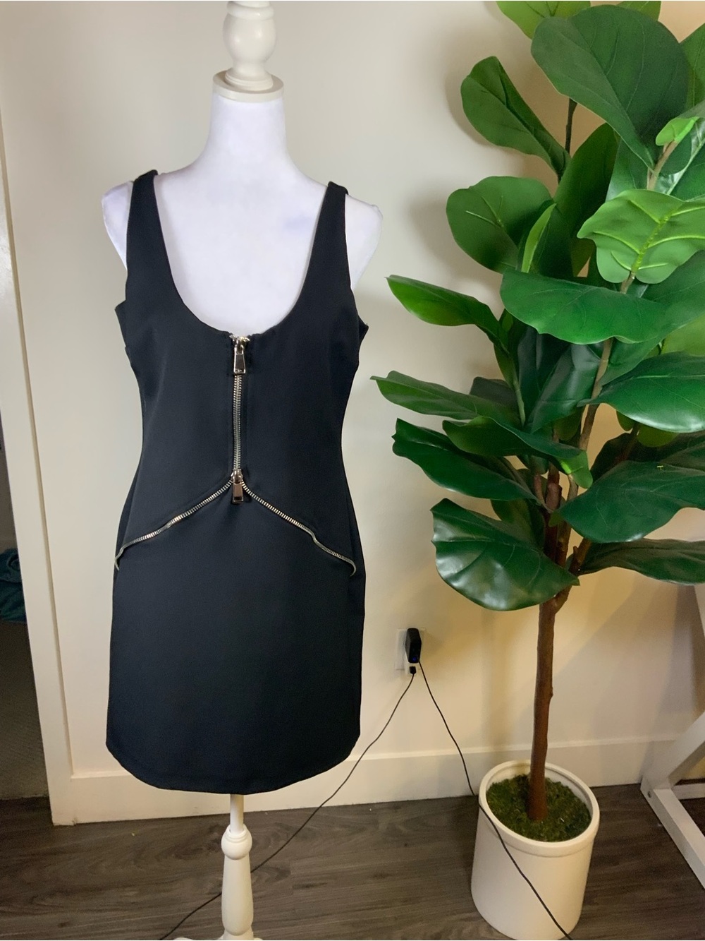 Zara Black Sleeveless Mini Dress with Gold Zippers